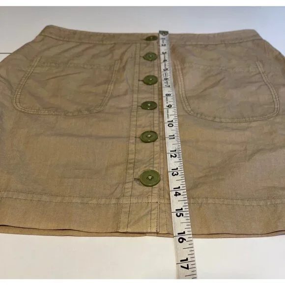 Olivia James A-Line Mini Skirt Front Two Patch Pockets Tan Green XS Lightweight
